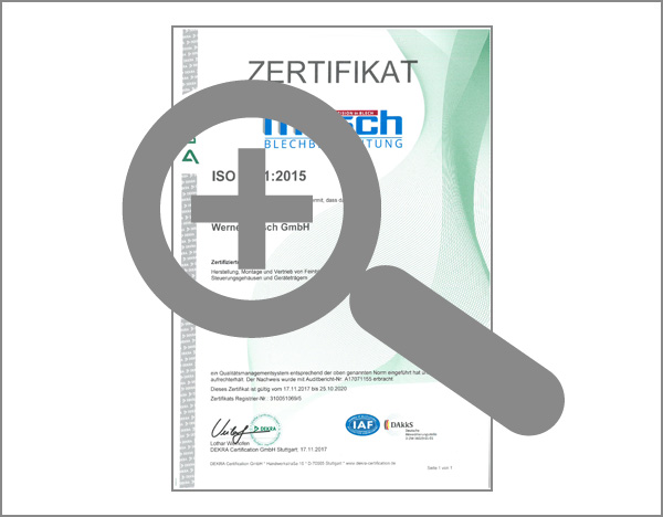 ISO 9001:2015 Zertifikat Mitsch Blechbearbeitung